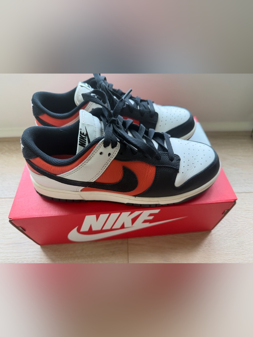 Nike Dunk Low Retro Sneakers in White/Black/Orange - Picture 3 of 5